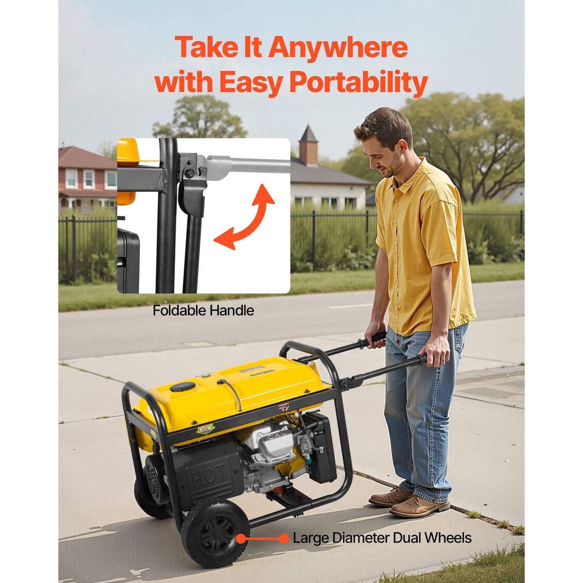 Portable Generator, 9625W Peak Watt Home Generator, Backup Generators for Home with Foldable Handle, Electric Start, Gas Powered, CO Sensor, RV & Emergency Ready 30A & 20A Outlets, AVR