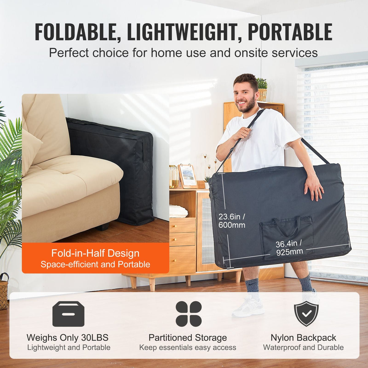 Portable Massage Table 24" W, 2 Folding Lightweight Massage Table, 8-Level Height Adjustable Salon Tattoo Bed, Spa Table with Headrest, Armrests, Hand Pallet & Carrying Bag, 600LBS