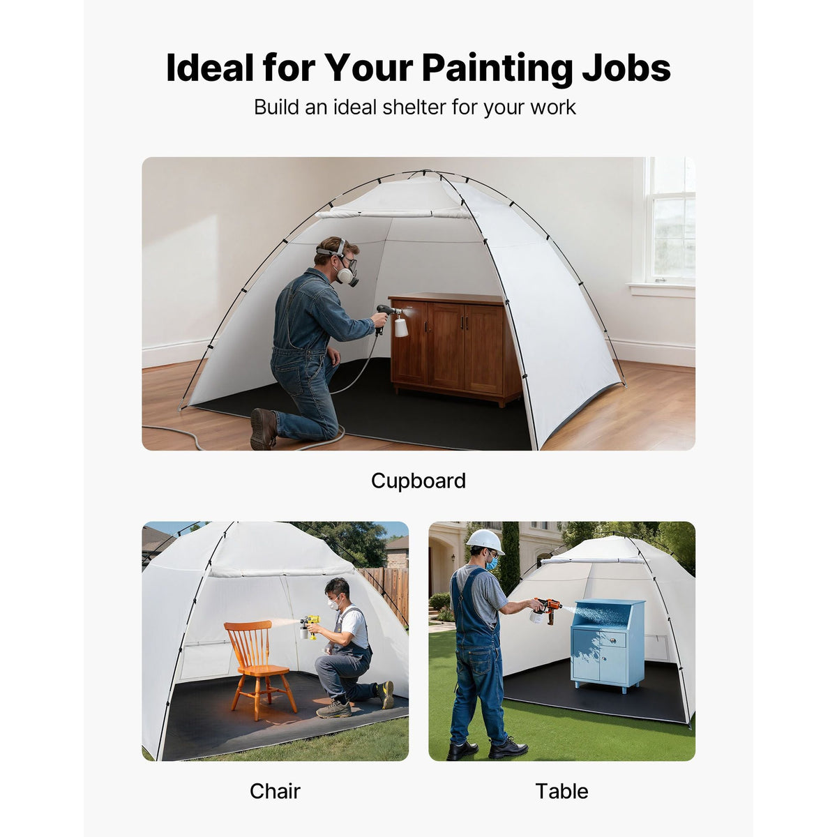 Portable Paint Booth Tent, 116.14 x 114.96 x 79.53 inch Painting Tent Station, Spray Shelter with Built-in Floor & Mesh Screen, Large Space, Oxford Spray Painting Tents for Cupboard, Chairs