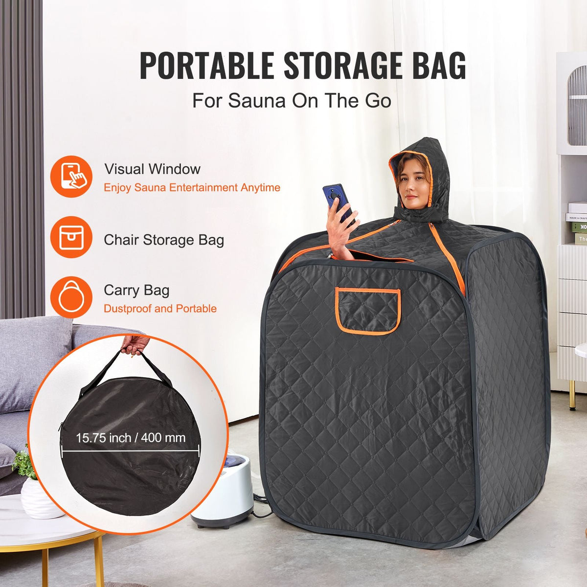 Portable Personal Steam Sauna Spa Tent with 1200 Watt Steam Generator, with Chair & Storage Bag, Home Therapeutic Sauna Blanket for Detox Relaxation, Time & Temperature Remote Control, Black