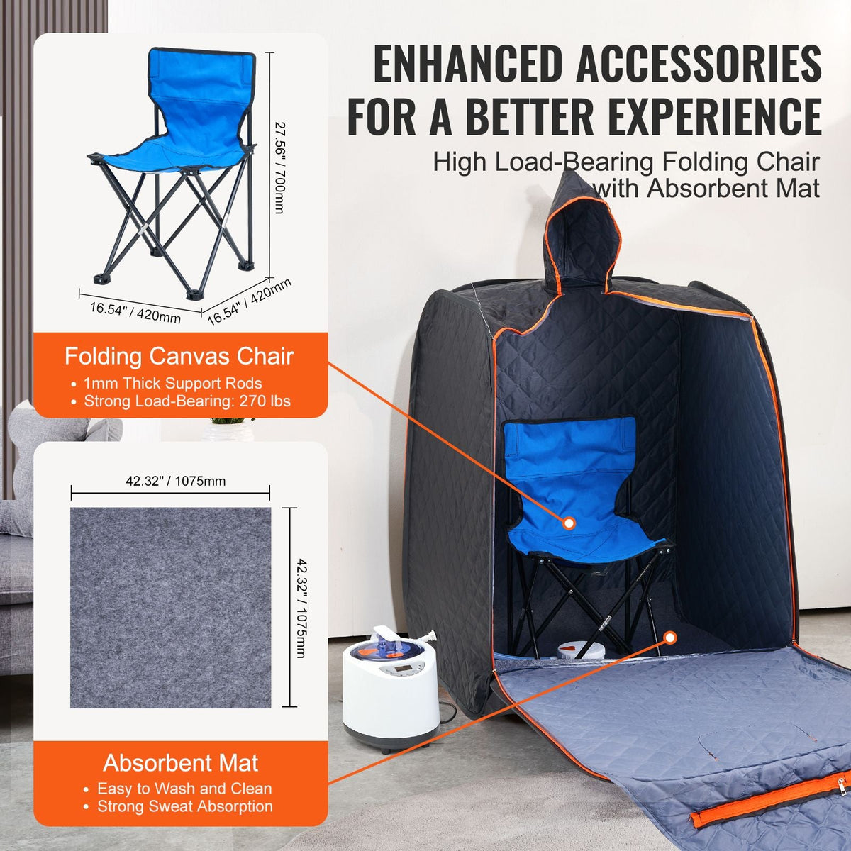 Portable Personal Steam Sauna Spa Tent with 1200 Watt Steam Generator, with Chair & Storage Bag, Home Therapeutic Sauna Blanket for Detox Relaxation, Time & Temperature Remote Control, Black