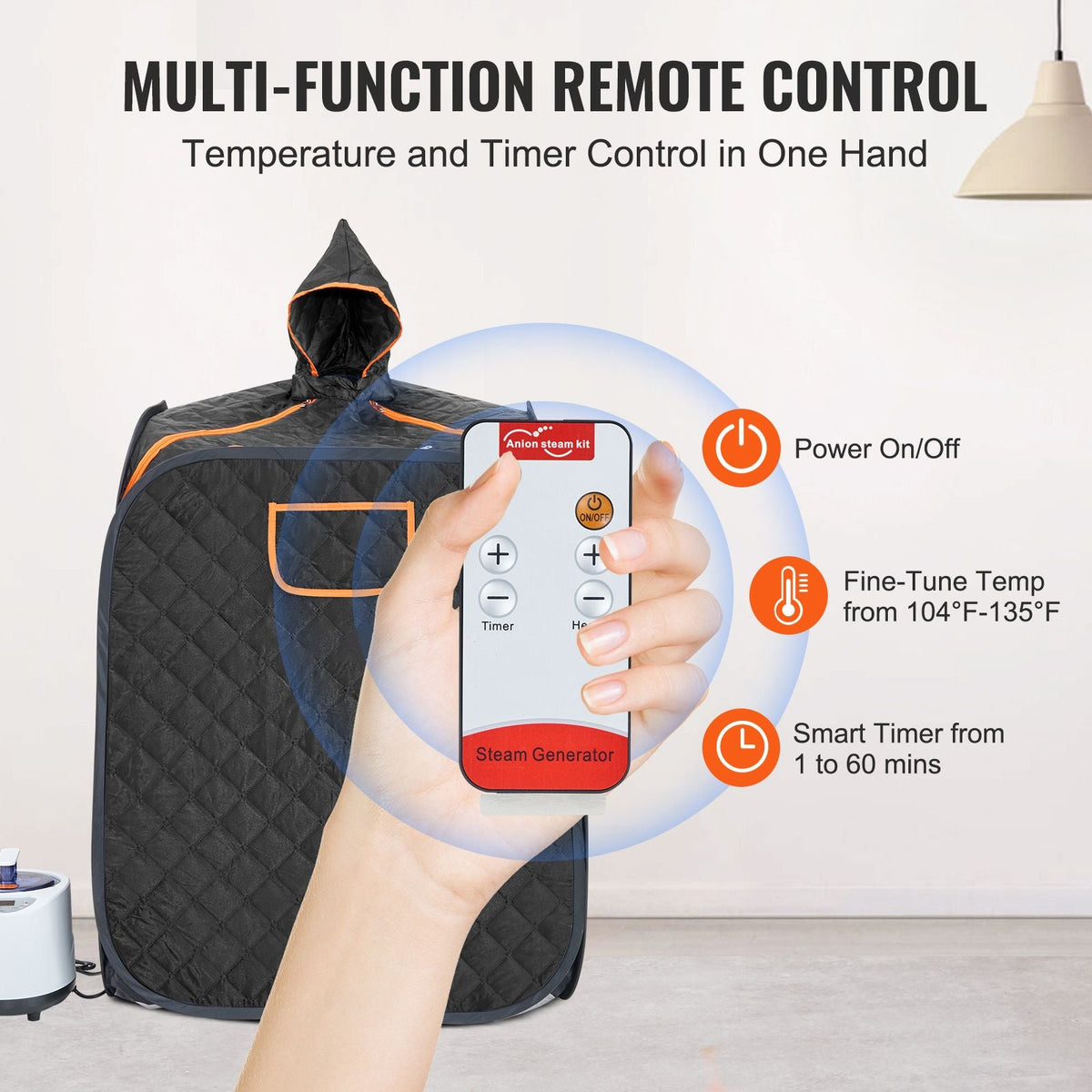 Portable Personal Steam Sauna Spa Tent with 1200 Watt Steam Generator, with Chair & Storage Bag, Home Therapeutic Sauna Blanket for Detox Relaxation, Time & Temperature Remote Control, Black