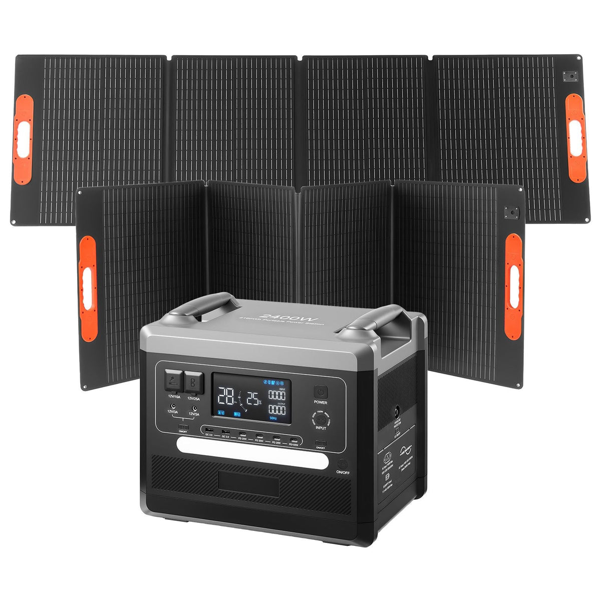 Portable Power Station, 2400W Portable Solar Generator with 2PCS * 200W Foldable Solar Panels, 2160Wh Expandable LiFePO4 Battery Backup with 10 Output Ports for Home Backup Outdoor Camping RV
