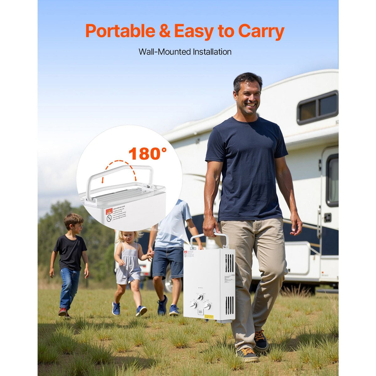 Portable Propane Water Heater, 5L Tankless Outdoor Water Heater, 34000 BTU 1.32 GPM Instant Hot Water, with Accessory Set + Regulator for RV Camping Trips Cabins Barns