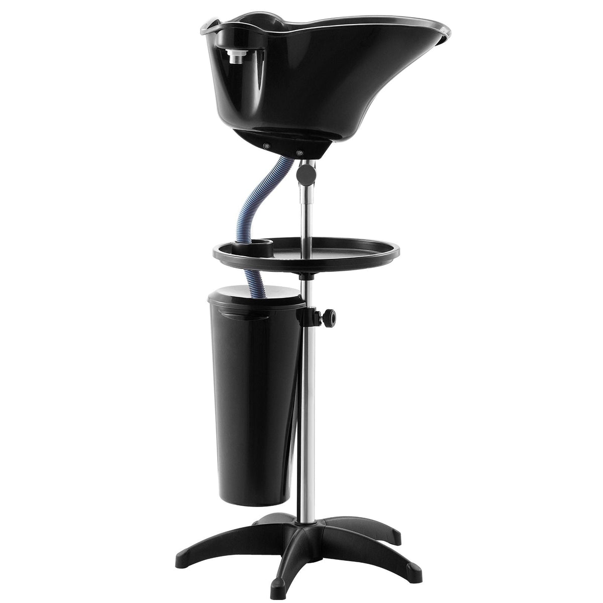 Portable Shampoo Bowl, Deep Shampoo Sink with Adjustable Height & Angle, Washing Hair Station Includes Drain Hose, Shower Head and Bucket, Salon Sink for Home & Barber Use, Black