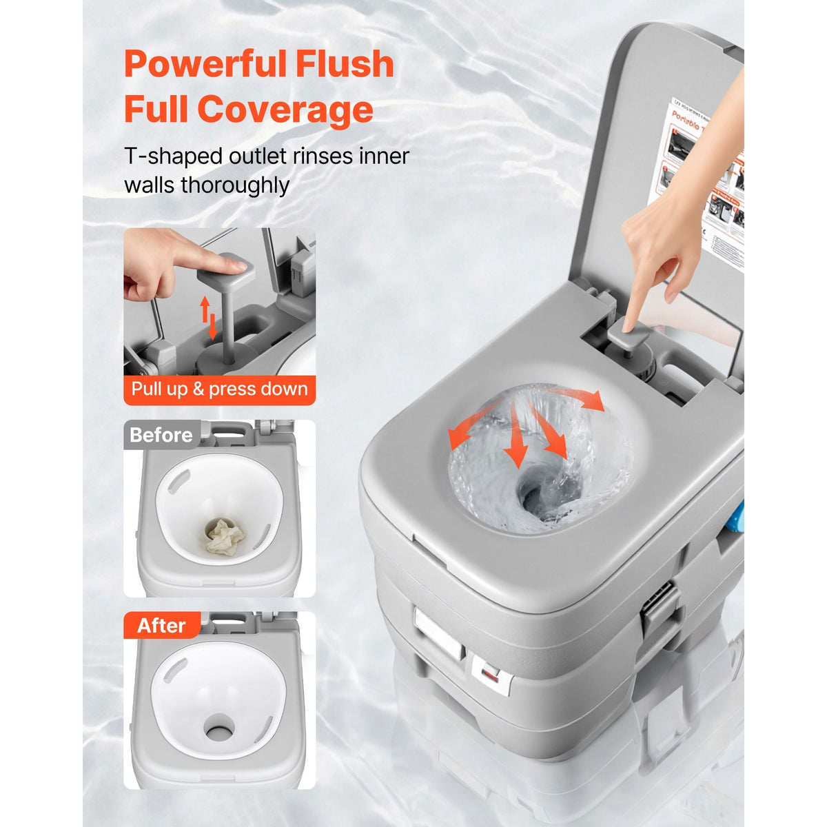 Portable Toilet, 7.9 Gallon Detachable Waste Tank, 200 Flushes, Camping Toilet for Adults, Outdoor Travel Potty with Level Indicator, Suitable for RV Travel, Camping, Hiking, Boating and Trips