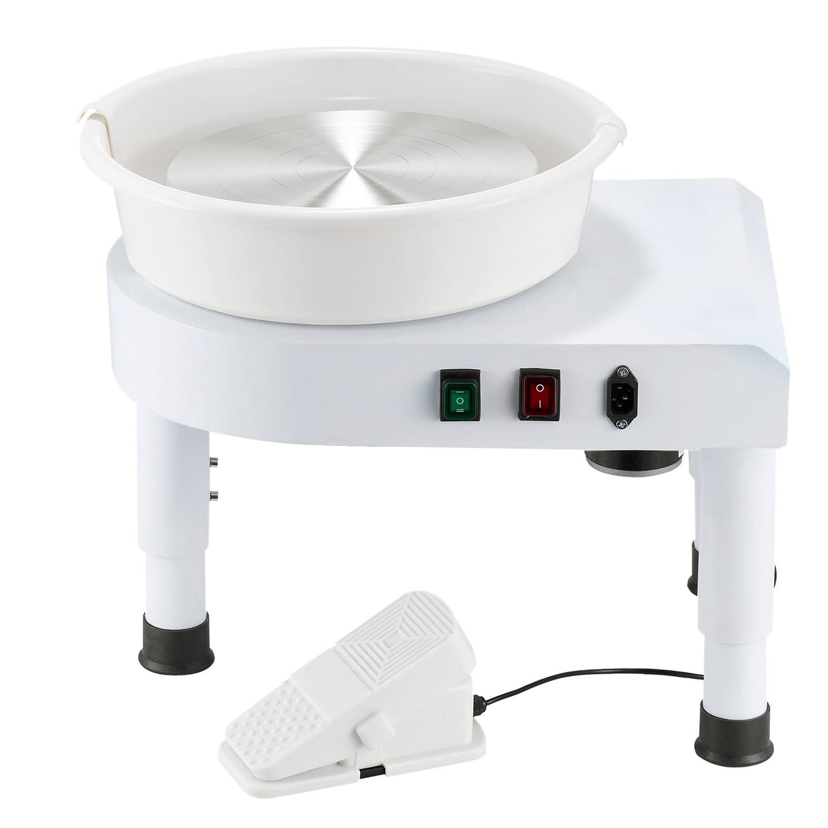 Pottery Wheel, 11 in Ceramic Wheel Forming Machine, 60-300 RPM Speed Adjustable Foot Pedal, Adjustable Lift Leg, Detachable Basin, Complete Tool Accessory Kit for Work Art Craft DIY, White