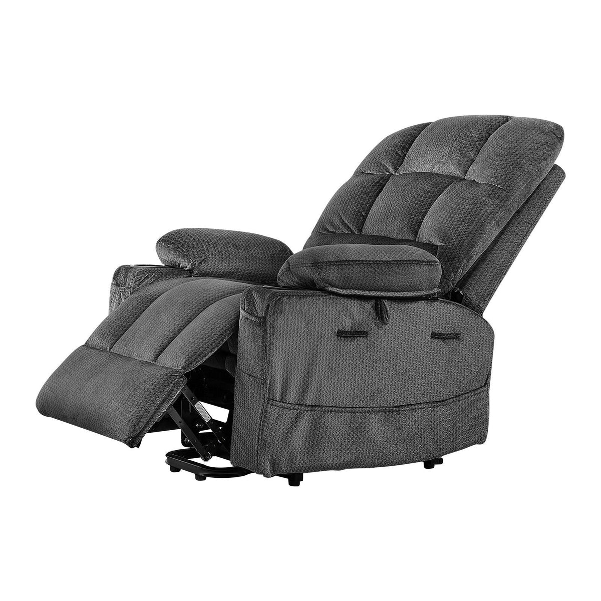 Power Lift Recliner Chair, Dual Motor, Large Electric Lift Chair with Heat and Massage for Elderly, Infinite Position Adjustment, Velvet Fabric, with Storage Pockets, Cup Holders, Dark Gray