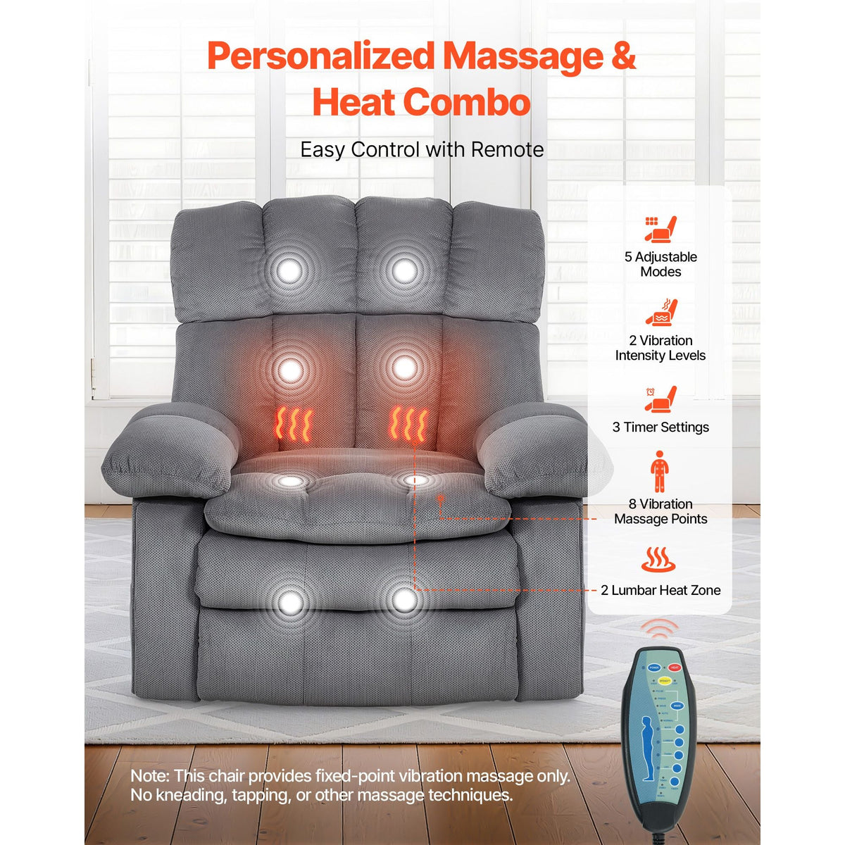Power Lift Recliner Chair, Dual Motor, Oversized Electric Lift Chair with Heat and Massage for Elderly, Infinite Position Adjustment, Chenille Fabric, with Side Pockets, Cup Holders, Light Gray