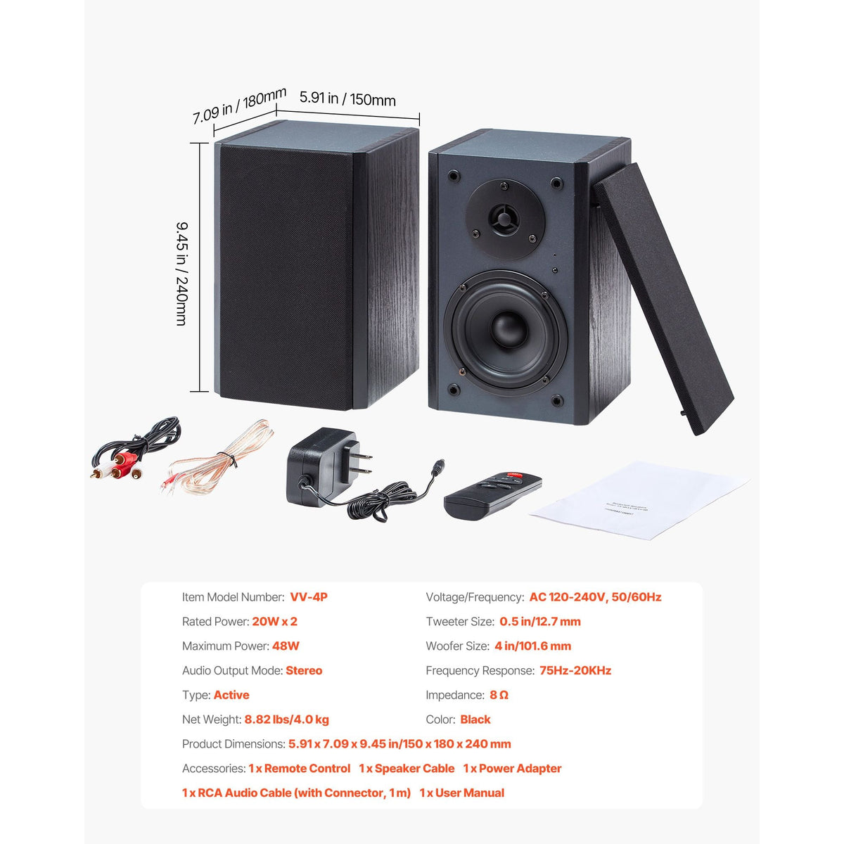 Powered Bookshelf Speakers, 20W x 2, Active Studio Monitor Speaker with 4 Inch Woofer, Adjustable Volume and Audio with Bluetooth Optical Connection, Wooden Enclosure, for Record Player PC TV