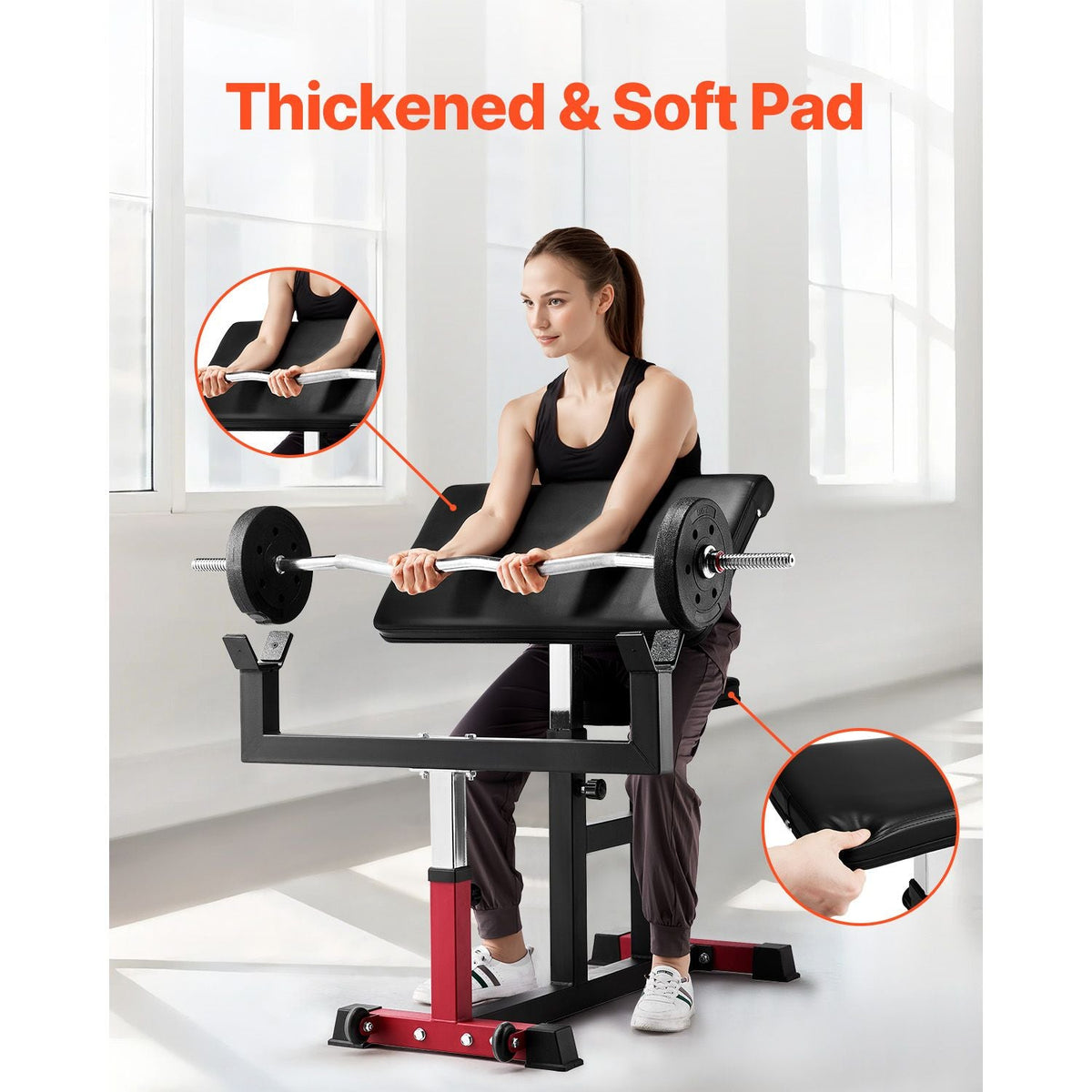 Preacher Curl Bench, Strength Training Biceps Machine, Max load 440 LBS Home Gym Equipment, Seated Arm Isolated Barbell Dumbbell Bicep Station, Adjustable Weight Benches for Home Gym