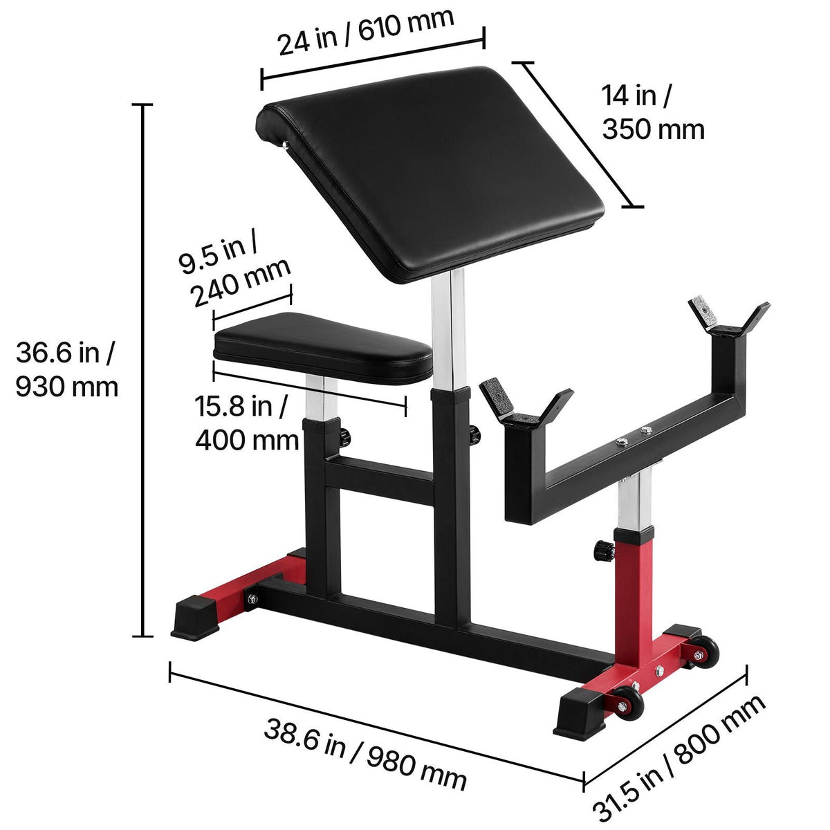 Preacher Curl Bench, Strength Training Biceps Machine, Max load 440 LBS Home Gym Equipment, Seated Arm Isolated Barbell Dumbbell Bicep Station, Adjustable Weight Benches for Home Gym
