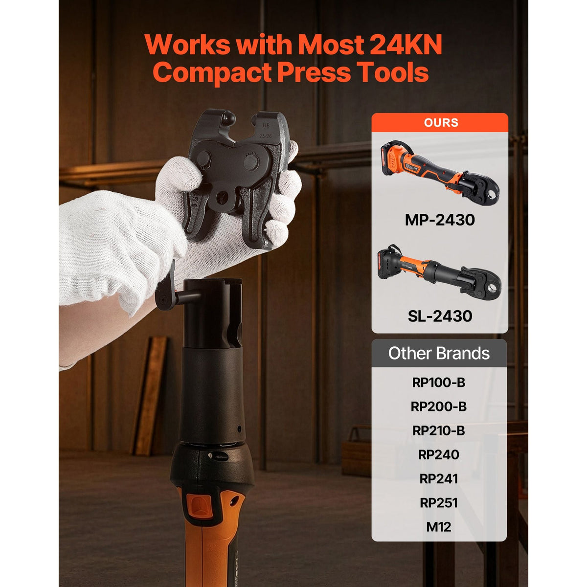 Press Actuator for Compact Series Press Tools, Compatible with 1/2", 3/4", 1" & 1-1/4" Press Rings for ProPress Copper Pipes - Works with 24KN Press Tools (Ring NOT Included)