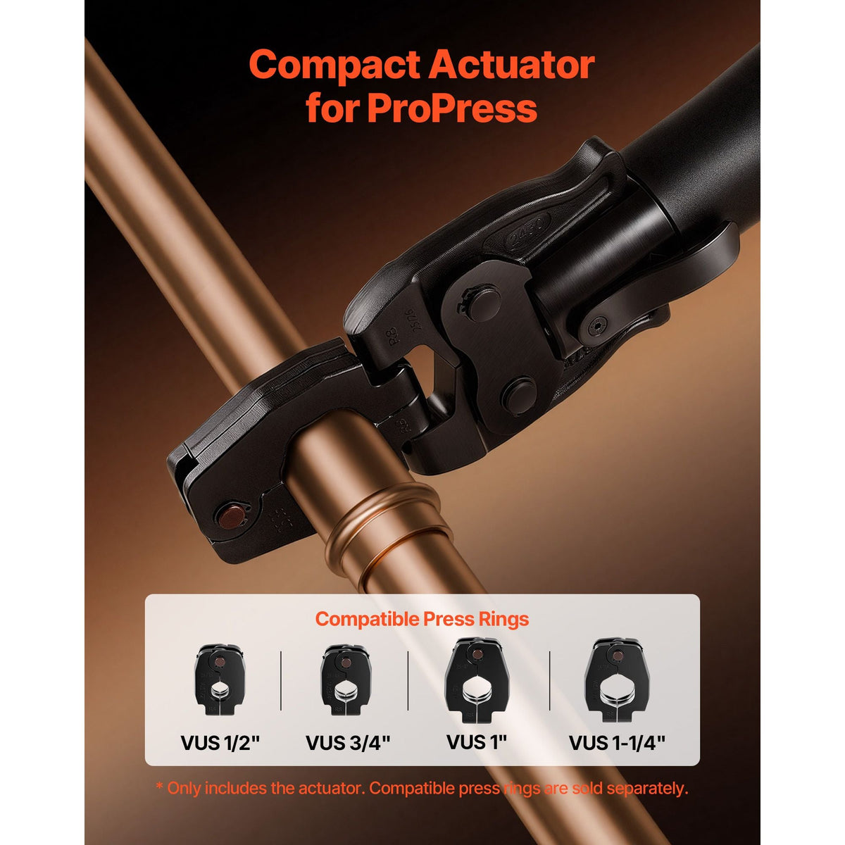 Press Actuator for Compact Series Press Tools, Compatible with 1/2", 3/4", 1" & 1-1/4" Press Rings for ProPress Copper Pipes - Works with 24KN Press Tools (Ring NOT Included)