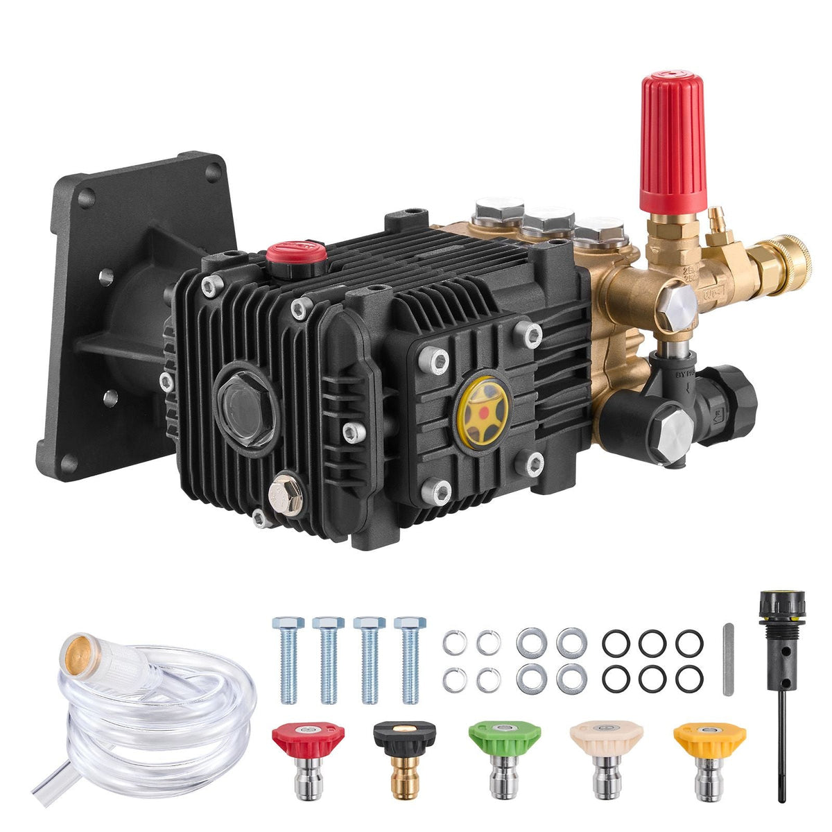 Pressure Washer Pump, 1" Shaft Horizontal Triplex Plunger, 4300 PSI, 4.4GPM, Replacement Power Washer Pumps Kit with 5 Nozzles, Compatible with Simpson MorFlex 40224, 40225, 40226, Santoprene