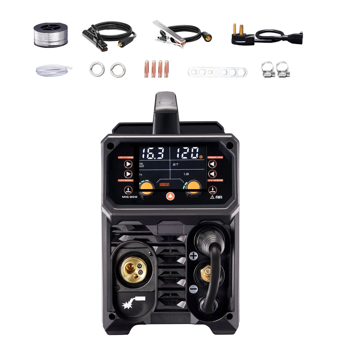 Pro MIG Welder, 200A Pluse Mig Welding Machine, 5-in-1 Synergic Welder Machine MIG Pluse/Gas MIG/Flux Core MIG/Stick/Lift TIG, 110V/220V Dual Voltage Aluminum Mig Welder with LCD Screen Display