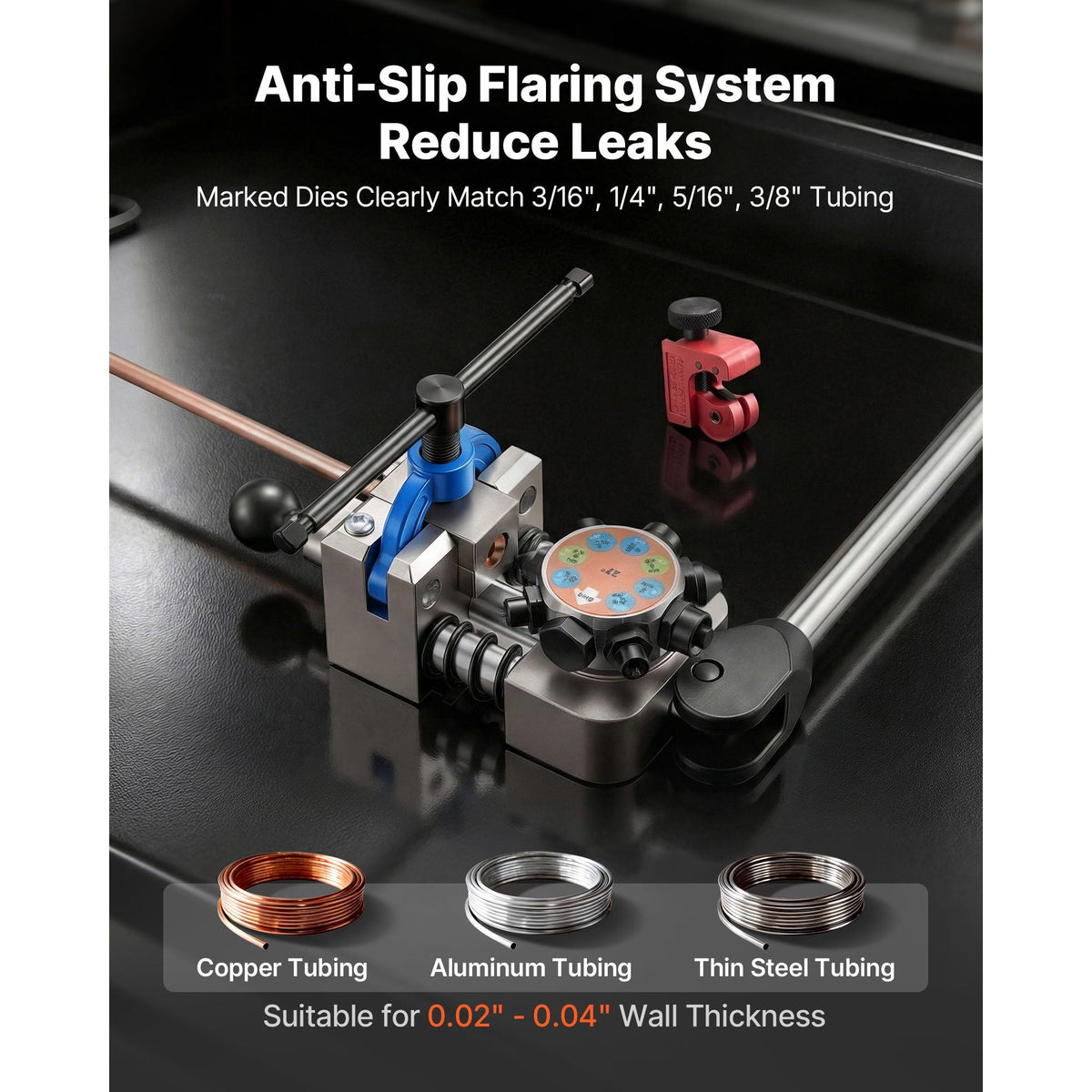 Professional Brake Line Flaring Tool, 45 & 37 Degree Double Flare Bubble Flare Tool Kit for 3/16", 1/4", 5/16", 3/8" Copper Aluminum Thin Steel Tubes
