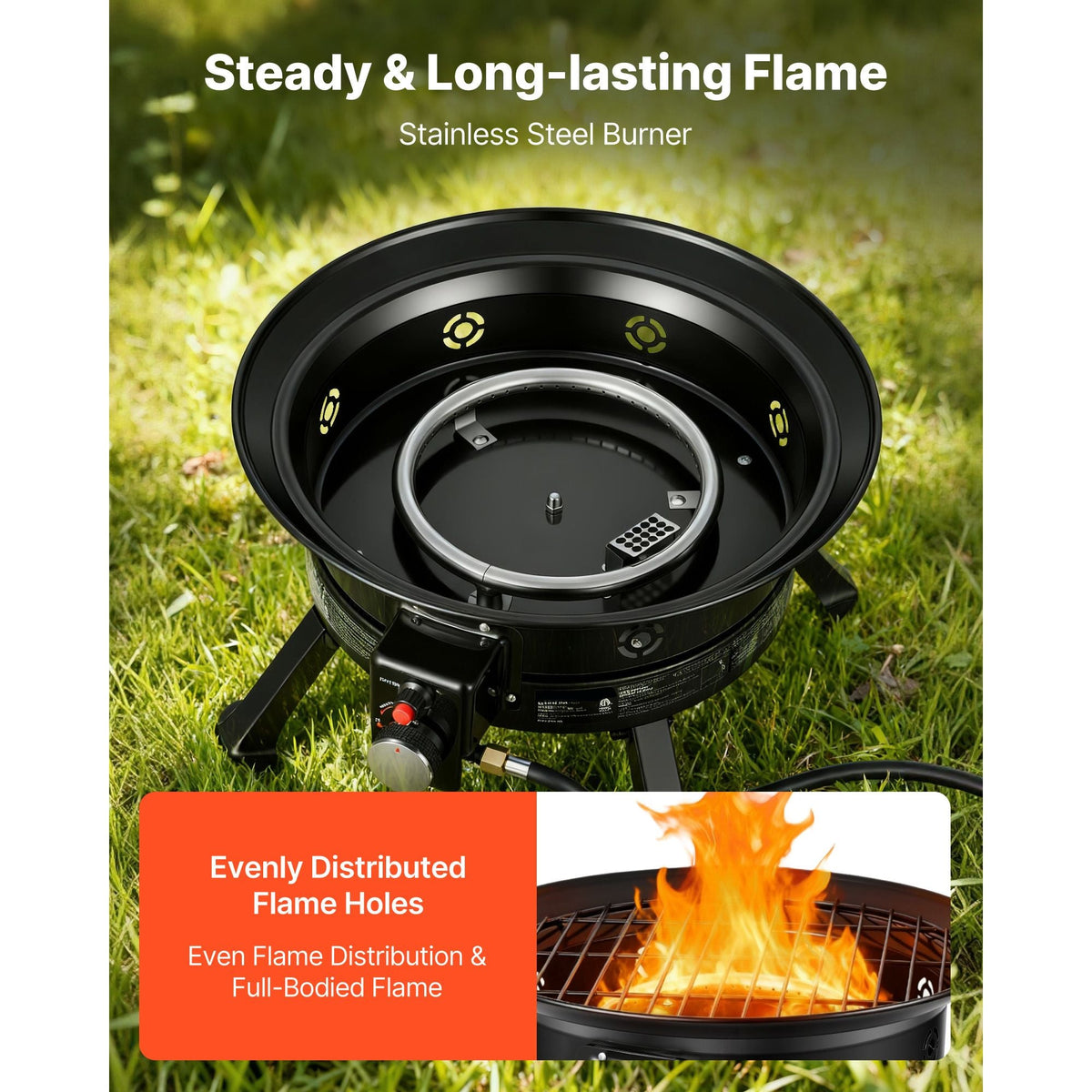 Propane Fire Pit 24-Inch, 53,000 BTU Portable Gas Fire Pit, with Grill Grate & Lava Rocks, Adjustable Flame, Folding Legs,Smokeless Outdoor Firebowl for Camping, Patio, Backyard, Deck, RV, Black