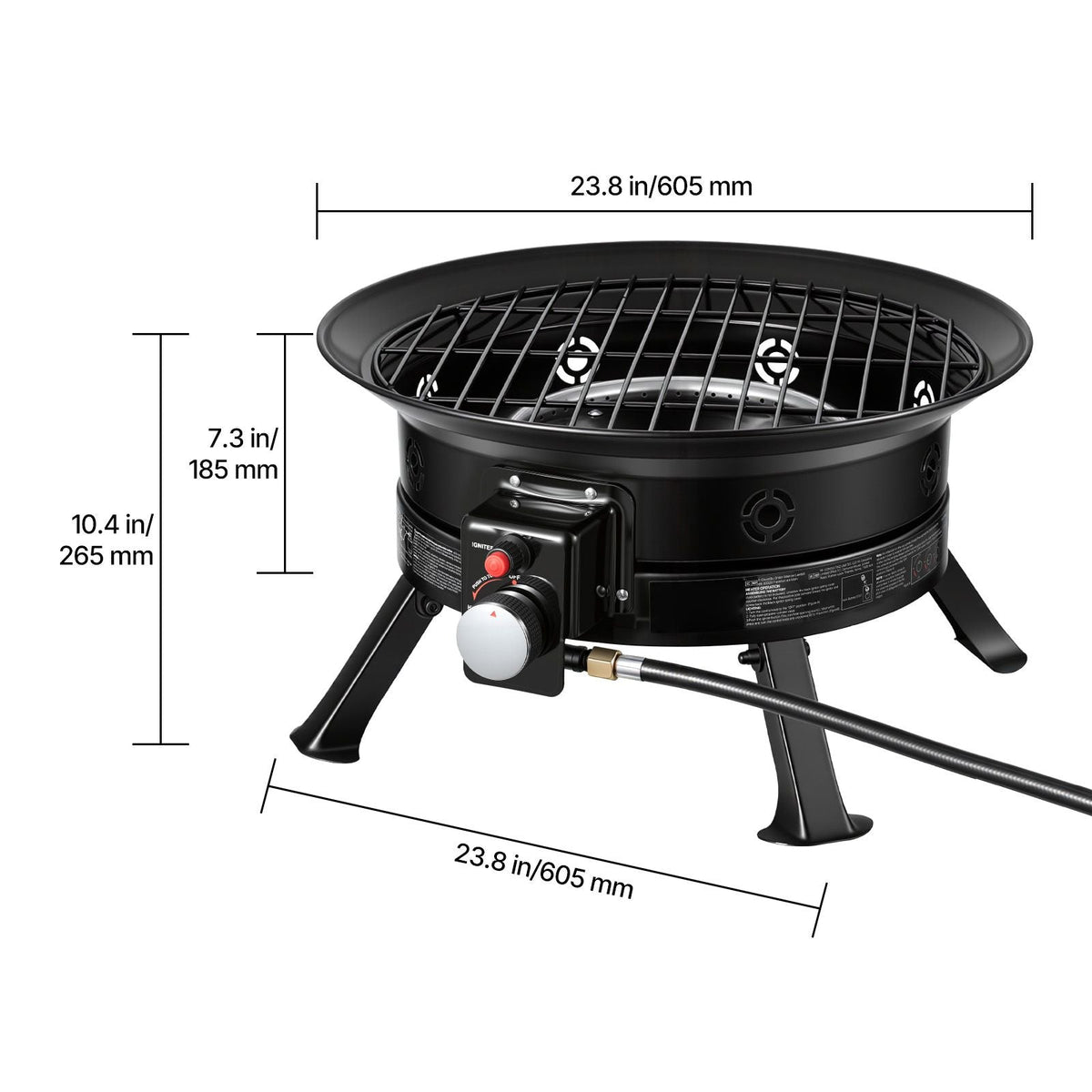 Propane Fire Pit 24-Inch, 53,000 BTU Portable Gas Fire Pit, with Grill Grate & Lava Rocks, Adjustable Flame, Folding Legs,Smokeless Outdoor Firebowl for Camping, Patio, Backyard, Deck, RV, Black