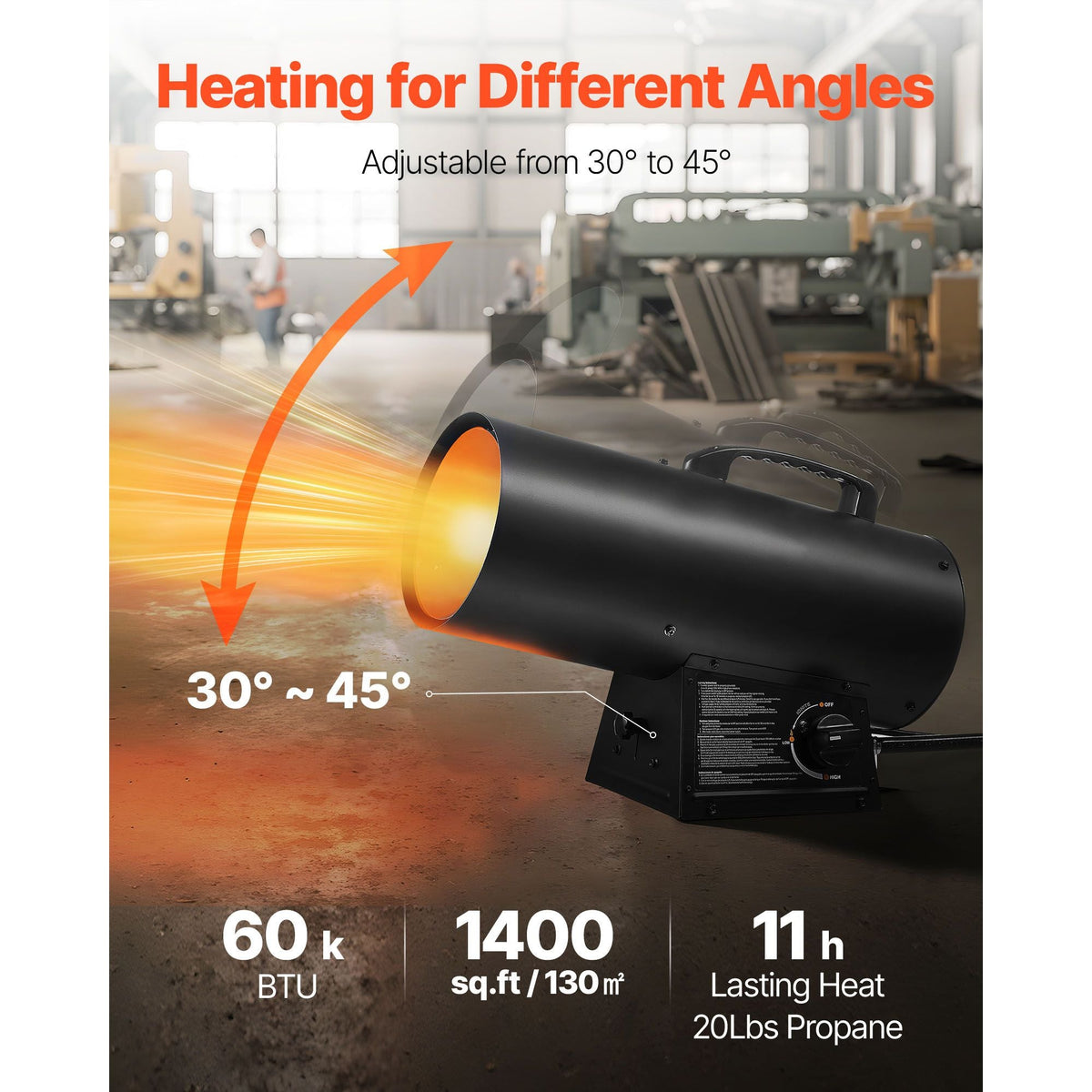 Propane Heater, 60000BTU Forced Air Propane Heater with Stepless Temp Settings & security Protection, Portable Garage/Shop Barrel Heater for Garages, Job Sites,Indoor/Outdoor