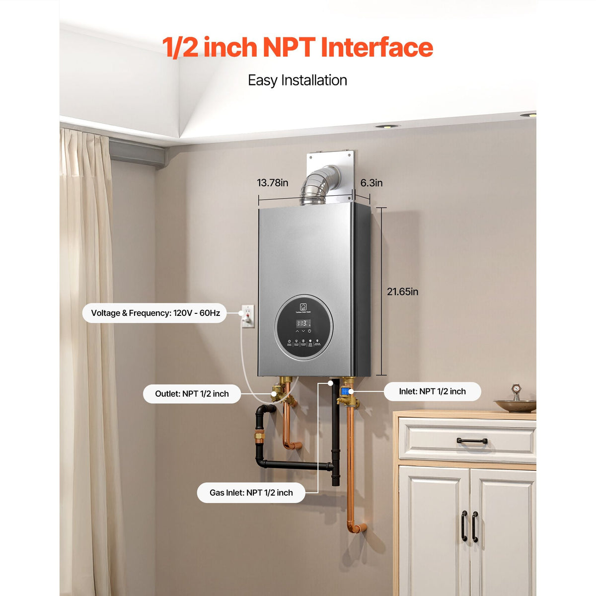 Propane Tankless Water Heater, 4.3Gal Indoor 100000 BTU Instant Hot Water Heater, Smart Temperature Control & Clear LED Display & Multiple Security Protections for Whole House, Silver Gray