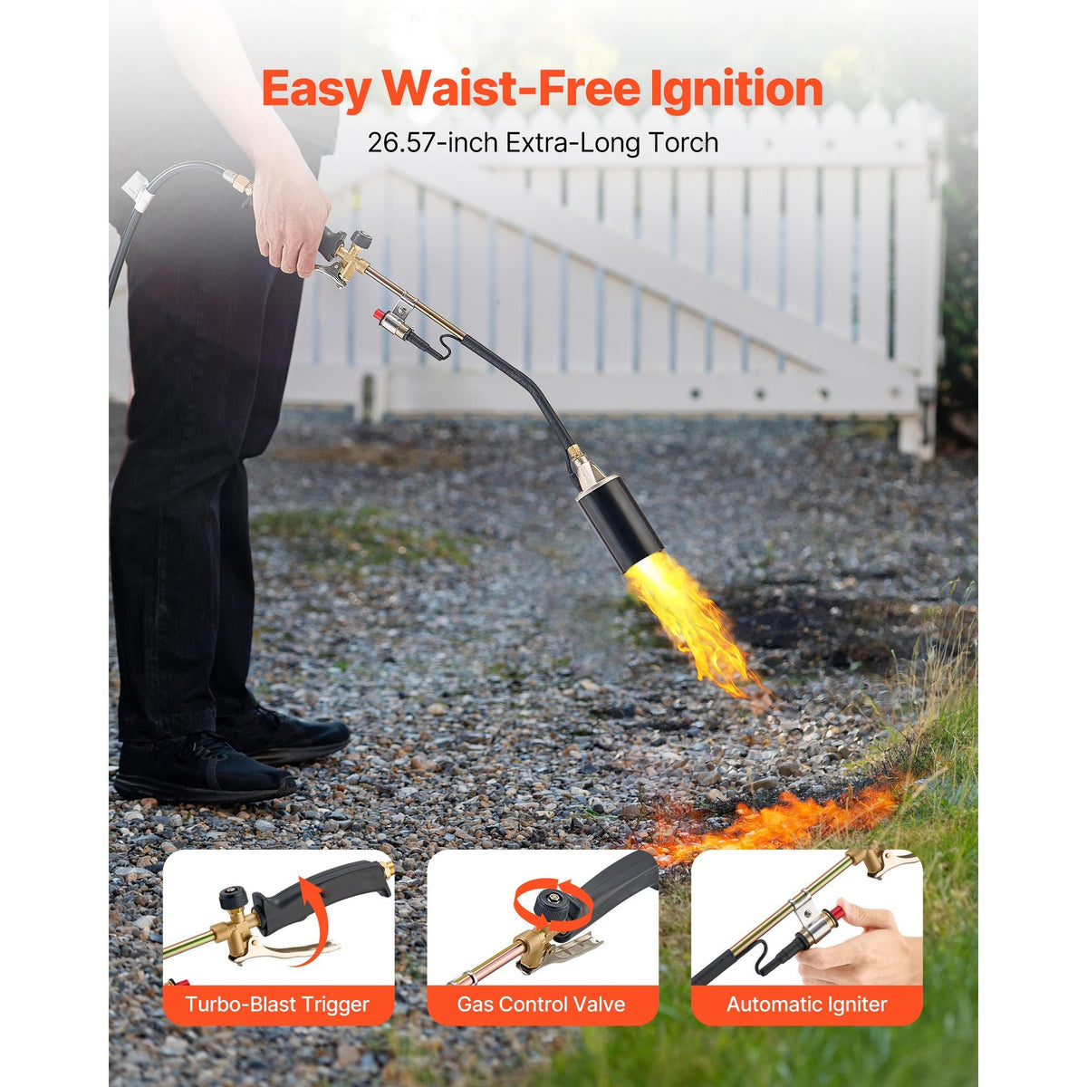 Propane Torch Weed Burner, High Output 1,800,000 BTU with 10 ft Hose, Heavy Duty Blow Torch with Adjustable Flame & Turbo Trigger Push Button Auto Igniter, Flamethrower for Garden Ice Snow Road