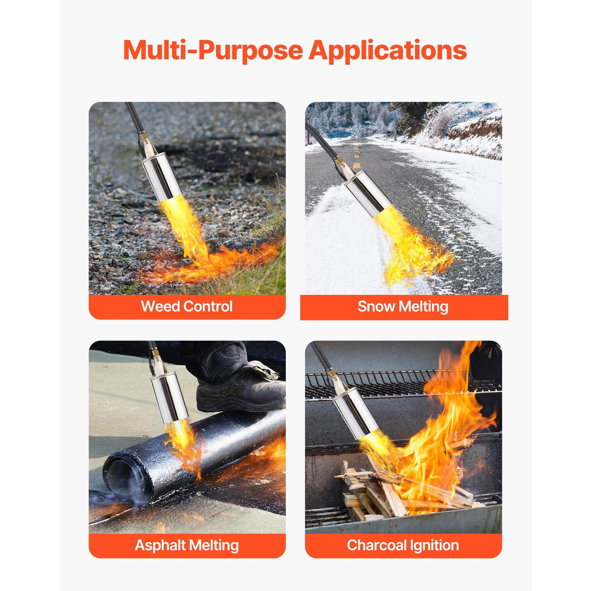 Propane Torch Weed Burner, High Output 2,400,000 BTU with 10 ft Hose, Heavy Duty Blow Torch with Adjustable Flame and Turbo Trigger Push Button Igniter, Flamethrower Kit for Garden Ice Snow Road