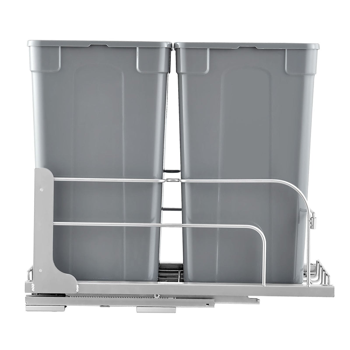 Pull-Out Trash Can, 27 QT x2 Double Under Mount Kitchen Waste Container, Heavy Duty Garbage Recycling Bin with Door Kit and Soft Close Slide, for Kitchen Cabinet, Sink, Under Counter (Grey)
