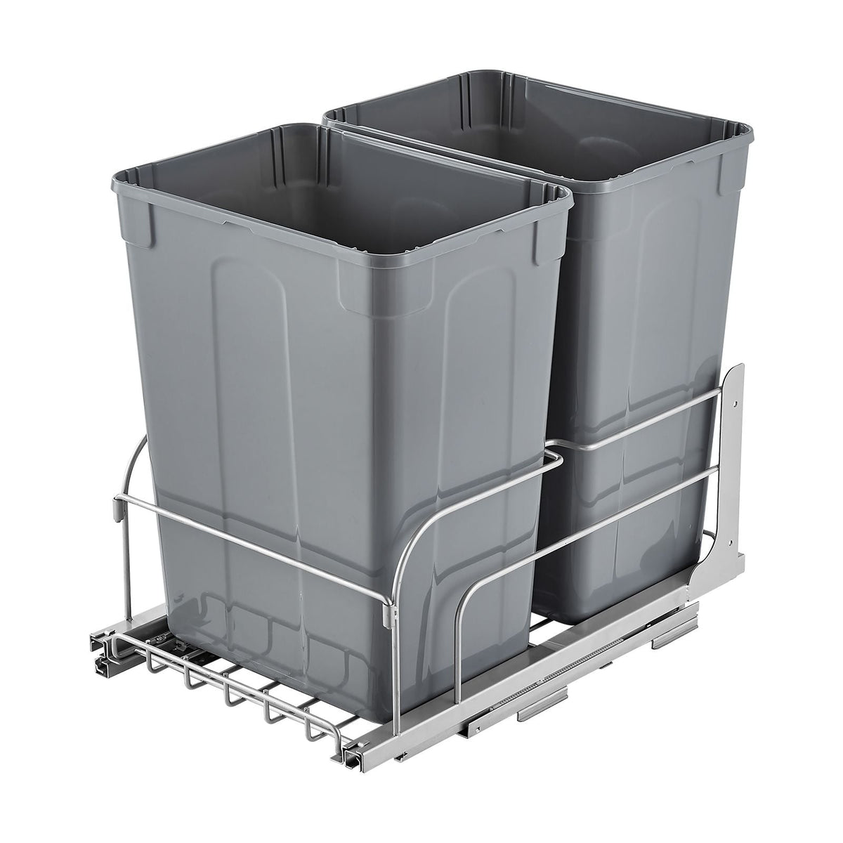 Pull-Out Trash Can, 35 QT x2 Double Under Mount Kitchen Waste Container, Heavy Duty Garbage Recycling Bin with Door Kit and Soft Close Slide, for Kitchen Cabinet, Sink, Under Counter (Grey)