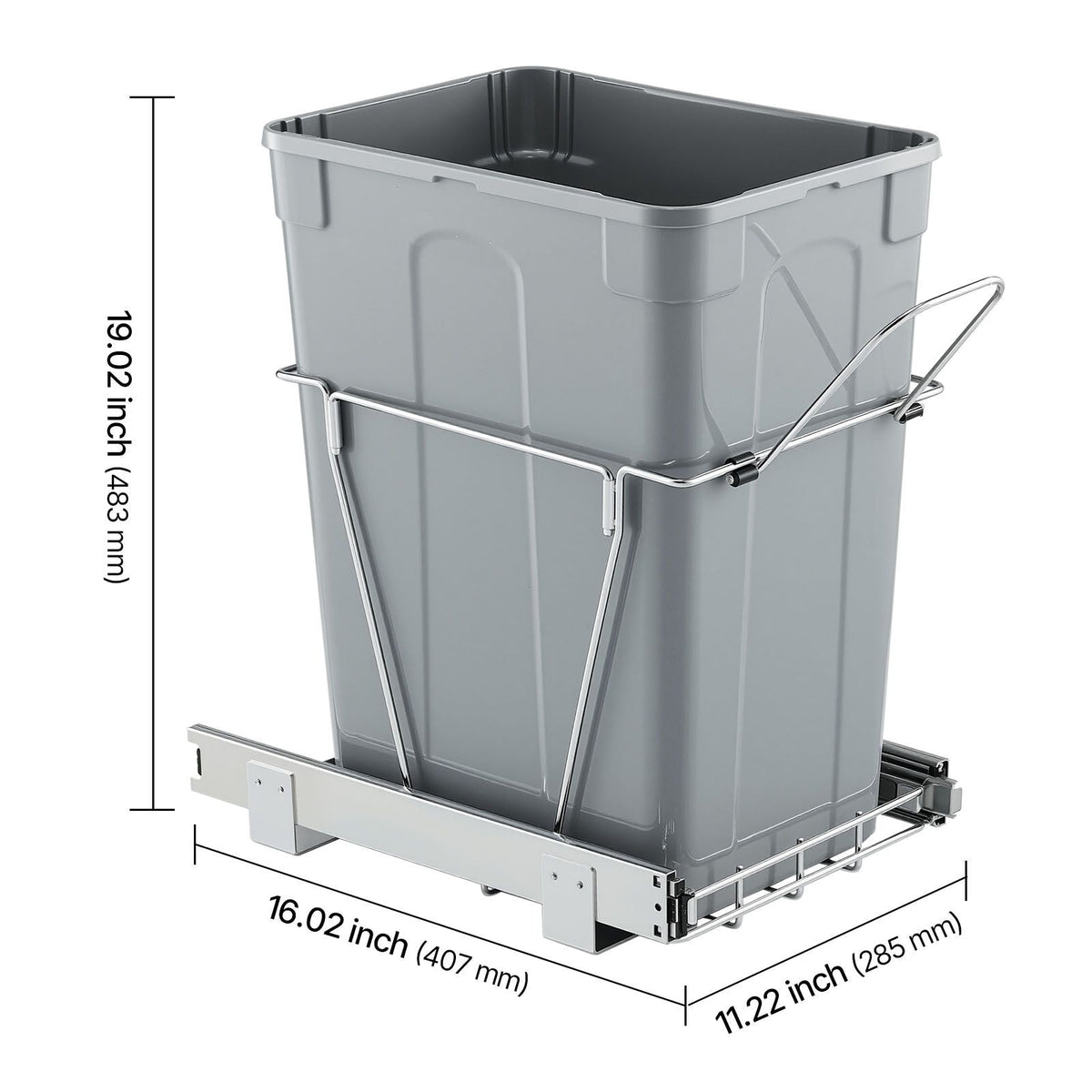 Pullout Trash Can for Kitchen Cabinets, 35 QT Garbage Waste Recycling Bin, Under Mount Waste Container, with Heavy Duty Metal Full Extension Sliding System and Handle, for Sink, Under Counter