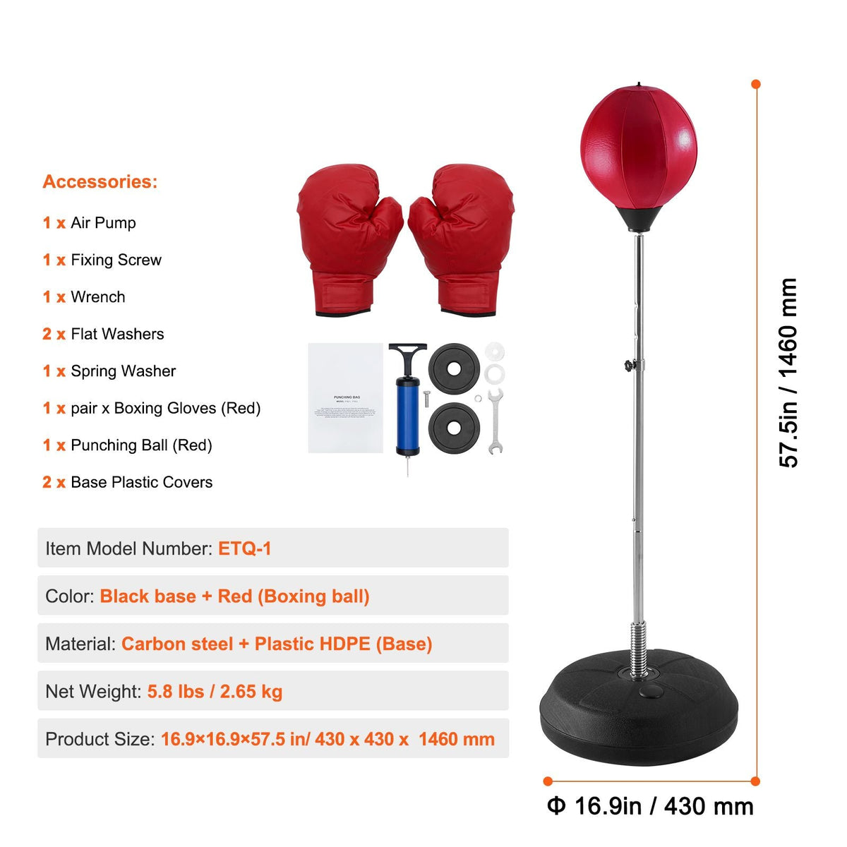 Punching Bag, Reflex Boxing Bag for Kids & Adults, Height Adjustable Free Standing Strike Bag Set with Boxing Gloves & Stand, Workout Speed Bag for Home Gym Training, Stress Relief & Fitness