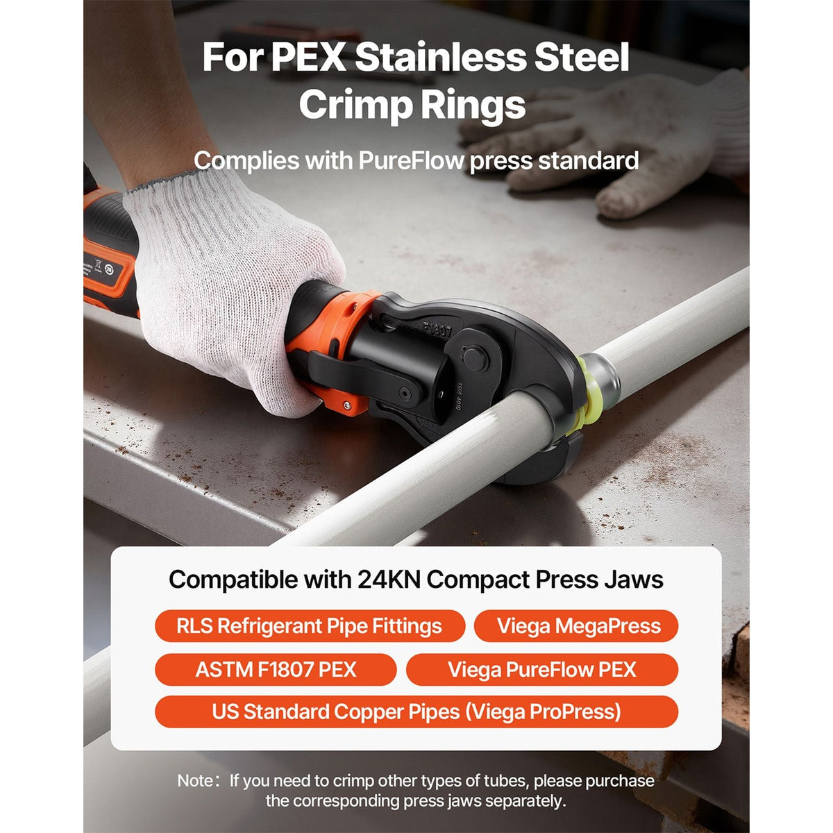 PureFlow Press Tool, 18V Electric Pipe Crimping Tool for 1/2", 3/4", 1" PEX Pipe Stainless Steel Rings, PEX Press Tool Kit with 3 VPF Jaws, 2pcs 2AH Batteries, Fast Charger & Carrying Case