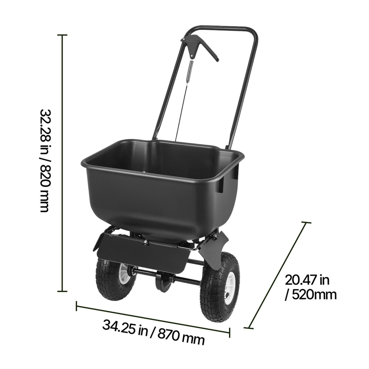 Push Lawn Spreader, 12ft Spreading Width, Broadcast Spreader with 80lbs Load Capacity & 10 in All-Terrain Tires, Walk-Behind Garden & Lawn Broadcast Spreaders for Seed Fertilizer, Salt Ice Melt