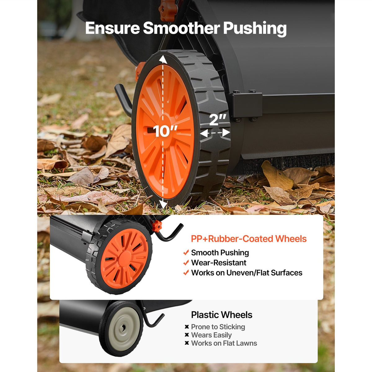 Push Lawn Sweeper, 30 in Leaf & Grass Collector with 12 cu. ft. Hopper Bag, Adjustable Brush Height & Spinning Brushes, Heavy Duty Yard Sweeper with Rubber Wheels for Leaves Grass Cleanup