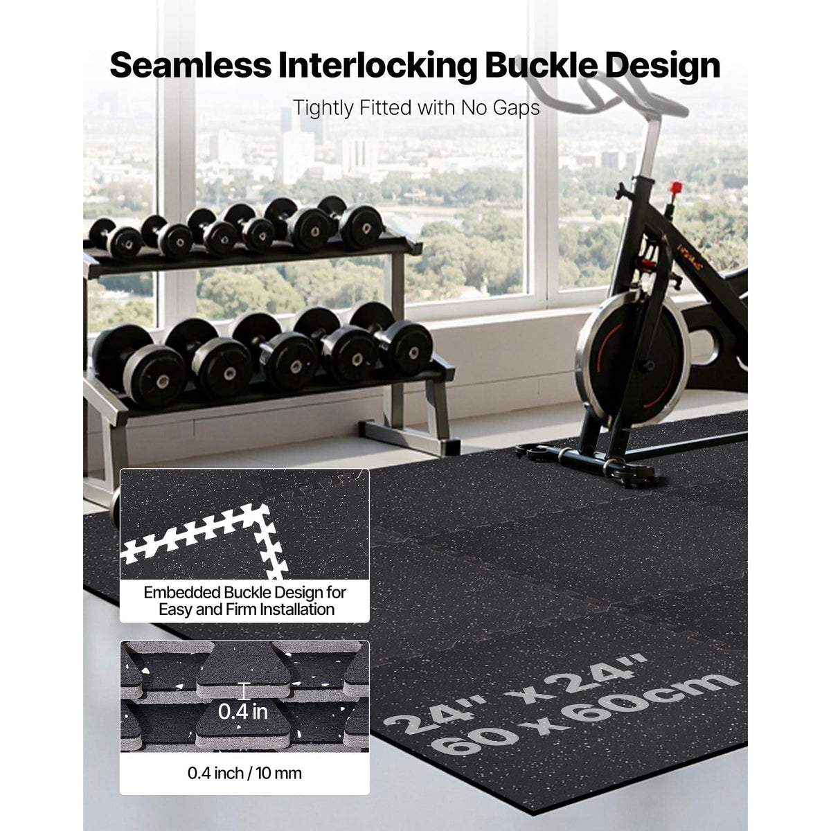 Puzzle Exercise Mat, 12 PCS Fitness Equipment Mats, 24 x 24 x 0.4 in, High-Density EVA Foam Mats Set, Interlocking Rubber Soft Tiles, Protective Floor Padding with White Dots for Home Gym Office