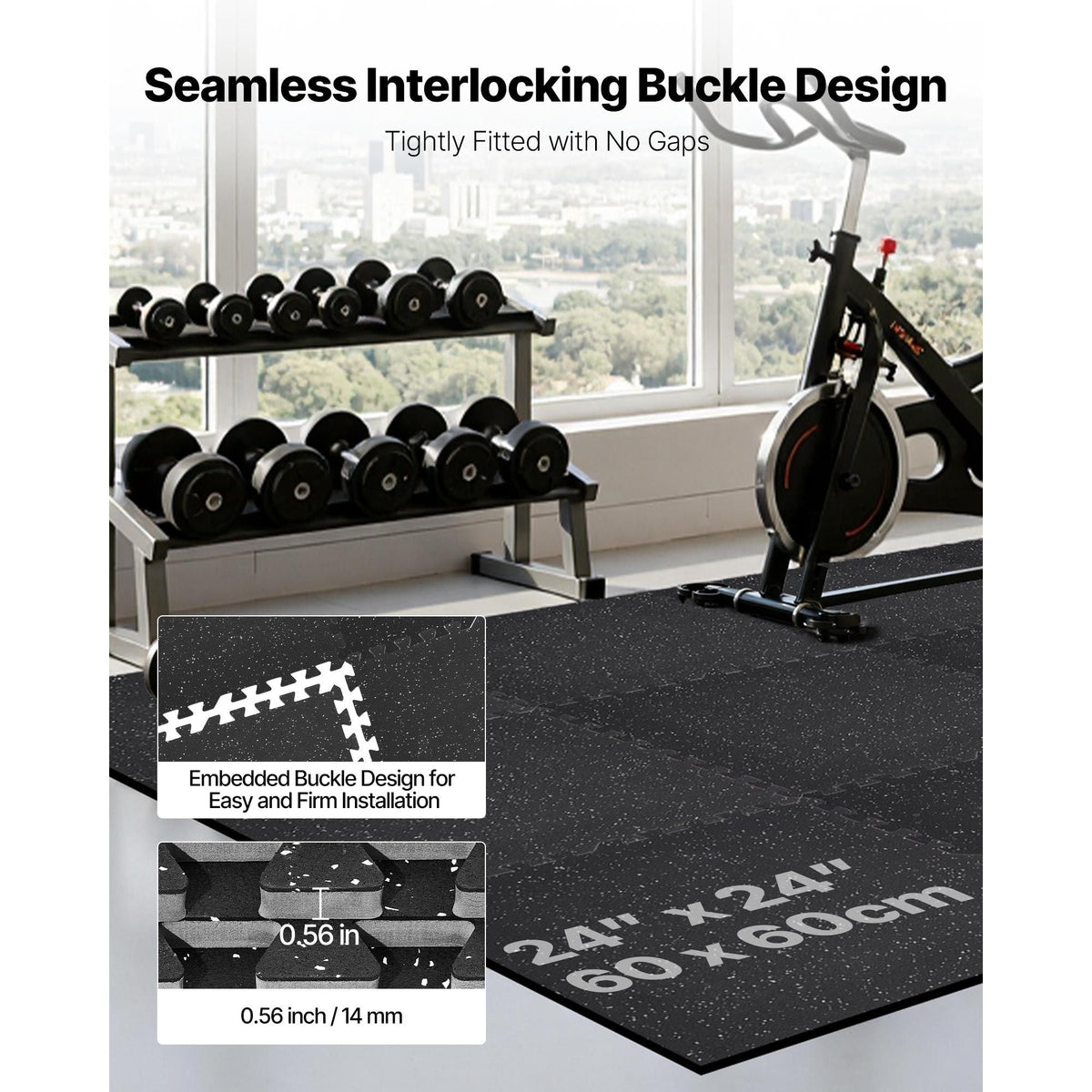 Puzzle Exercise Mat, 24 PCS Fitness Equipment Mats, 24 x 24 x 0.56 in, High-Density EVA Foam Mat Set, Interlocking Rubber Soft Tiles, Protective Floor Padding with White Dots for Home Gym Office