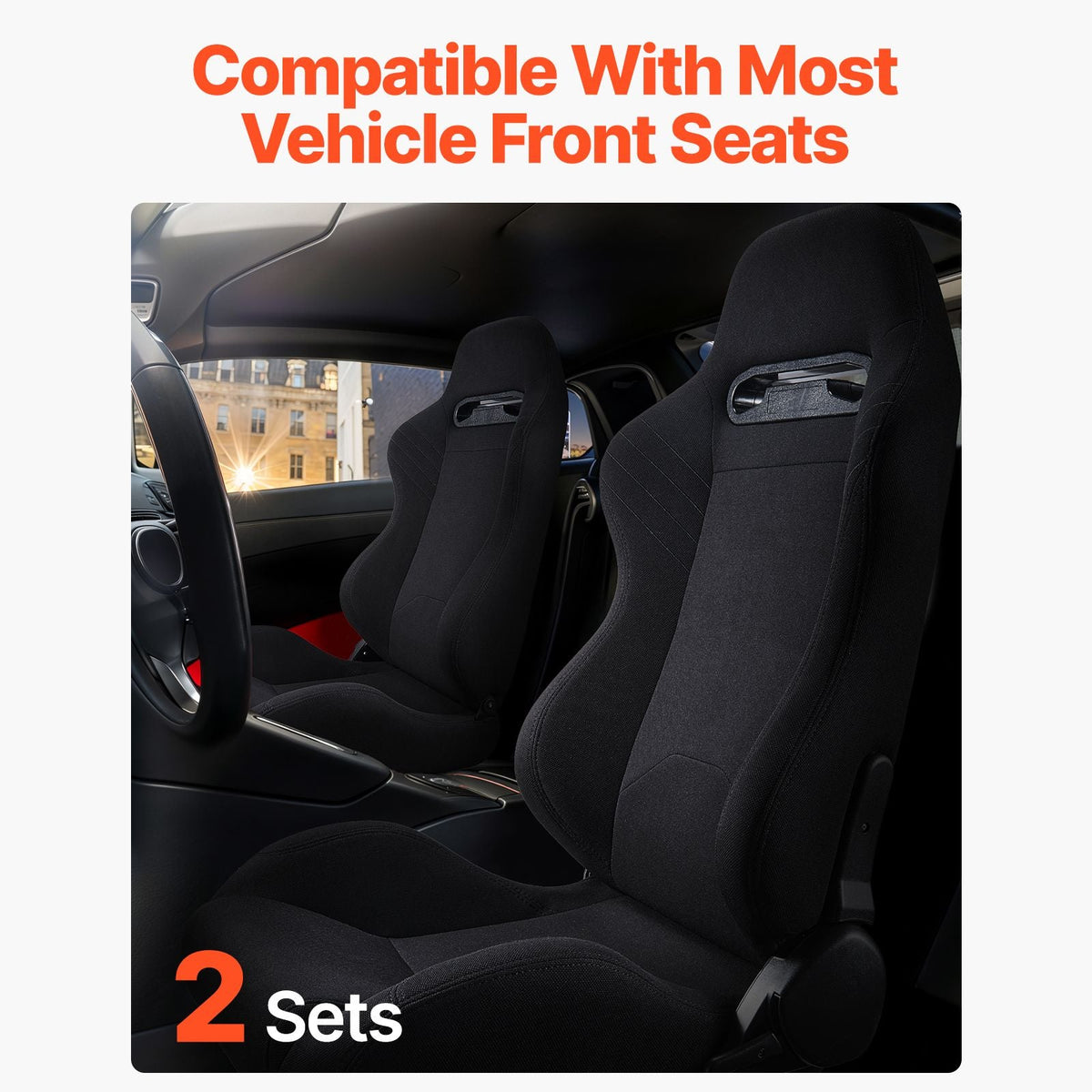 Racing Seat, 2 Set, Adjustable Racing Cockpit with Wide Angle Reclining & High-Resilience Foam, Comfortable Racing Chair with Polyester Fabric & Q235B Slider, Fit for Racing Cars & Go-Karts