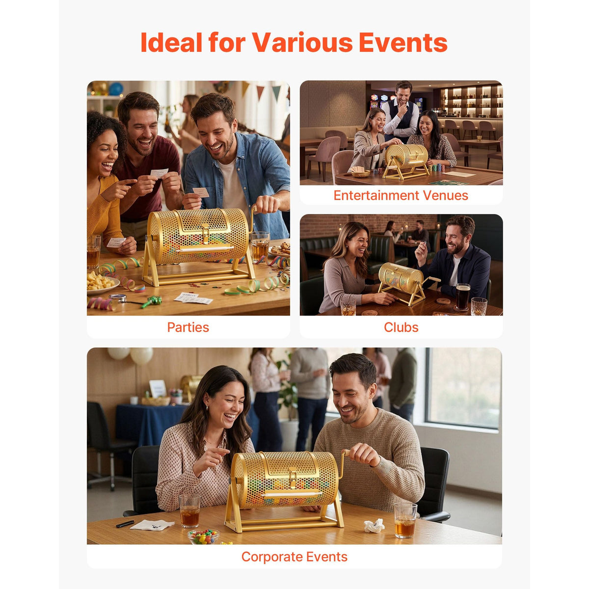 Raffle Ticket Spinner, 11.6" x 6.6" Holds 2500 Tickets or 100 Ping Pong Balls, Raffle Drum Lottery Spinning Cage with Reinforced Handle, Stable Triangular Stand, for Events and Gatherings, Gold