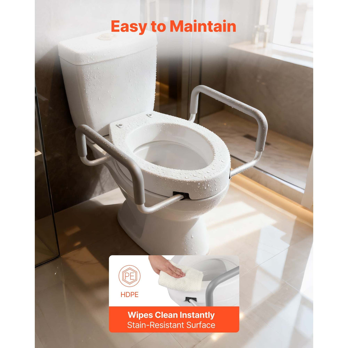 Raised Toilet Seat with Arms, 300 lbs Load Capacity, 3.5-Inch Lift Height, Widened Commode Elevated Toilet Seat Riser with Padded Handles for Seniors, Elderly, Handicap, Disabled, and Adults
