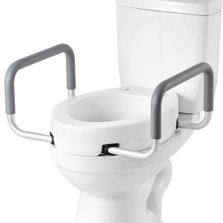 Raised Toilet Seat with Arms, 300 lbs Load Capacity, 3.5-Inch Lift Height, Widened Commode Elevated Toilet Seat Riser with Padded Handles for Seniors, Elderly, Handicap, Disabled, and Adults