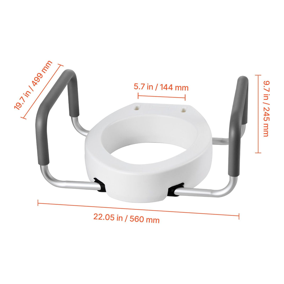 Raised Toilet Seat with Arms, 300 lbs Load Capacity, 3.5-Inch Lift Height, Widened Commode Elevated Toilet Seat Riser with Padded Handles for Seniors, Elderly, Handicap, Disabled, and Adults