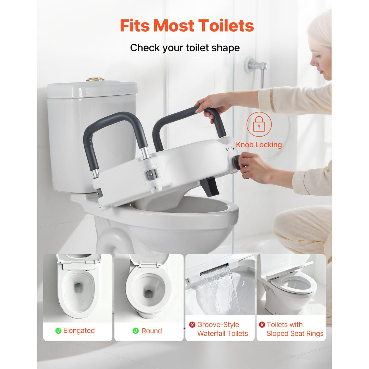 Raised Toilet Seat with Arms, 300 lbs Load Capacity, 5-Inch Lift Height, Widened Commode Elevated Toilet Seat Riser with Padded Handles for Seniors, Elderly, Handicap, Disabled, and Adults Use