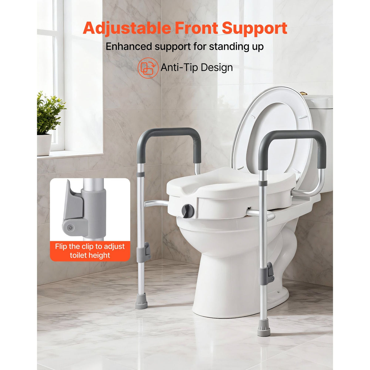 Raised Toilet Seat with Arms, 350 lbs Capacity, 5-Inch Lift Height & Adjustable Width, Widened Commode Elevated Toilet Seat Riser with Handles for Seniors, Elderly, Handicap, Disabled, Adults