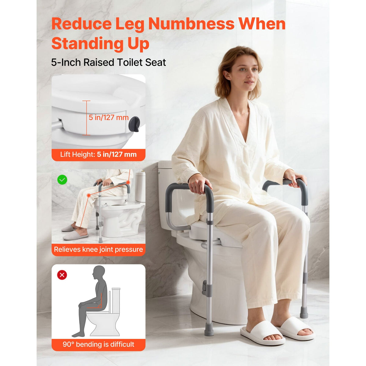 Raised Toilet Seat with Arms, 350 lbs Capacity, 5-Inch Lift Height & Adjustable Width, Widened Commode Elevated Toilet Seat Riser with Handles for Seniors, Elderly, Handicap, Disabled, Adults