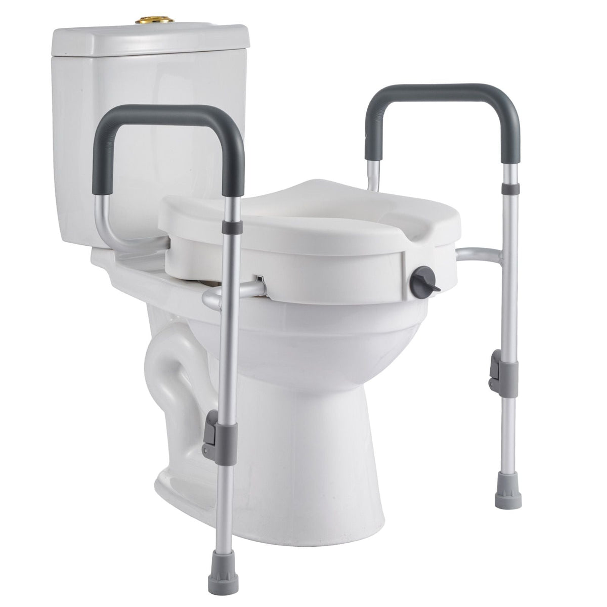 Raised Toilet Seat with Arms, 350 lbs Capacity, 5-Inch Lift Height & Adjustable Width, Widened Commode Elevated Toilet Seat Riser with Handles for Seniors, Elderly, Handicap, Disabled, Adults