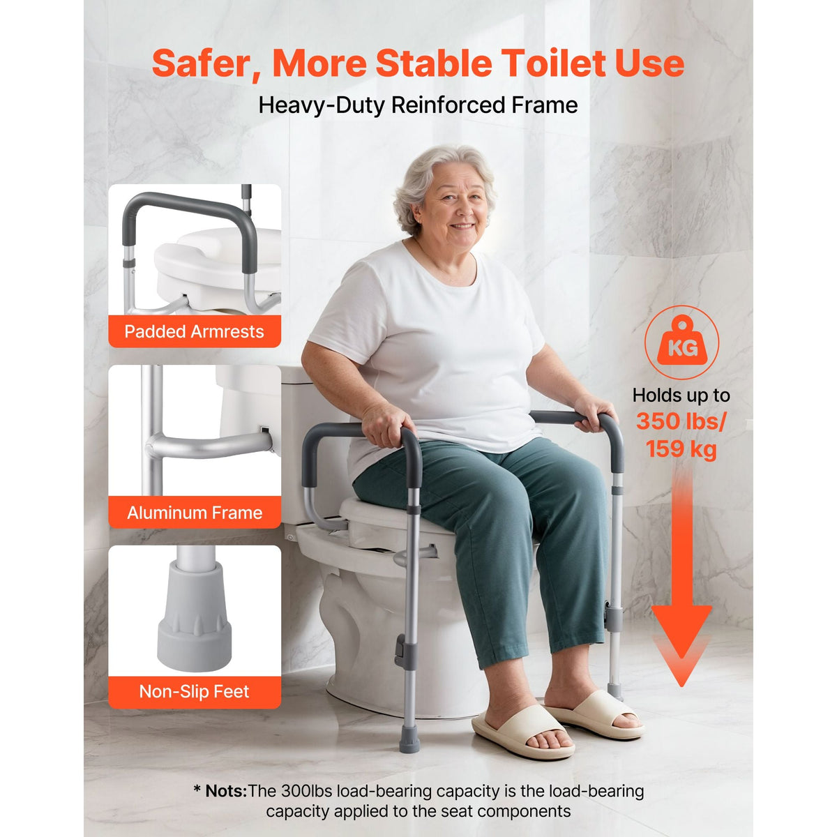 Raised Toilet Seat with Arms, 350 lbs Capacity, 5-Inch Lift Height & Adjustable Width, Widened Commode Elevated Toilet Seat Riser with Handles for Seniors, Elderly, Handicap, Disabled, Adults