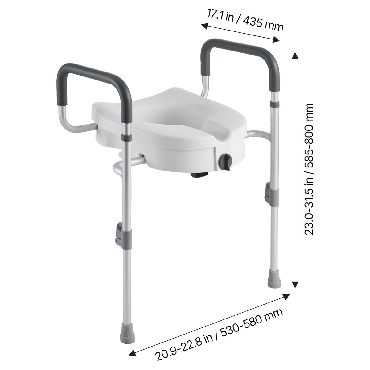 Raised Toilet Seat with Arms, 350 lbs Capacity, 5-Inch Lift Height & Adjustable Width, Widened Commode Elevated Toilet Seat Riser with Handles for Seniors, Elderly, Handicap, Disabled, Adults