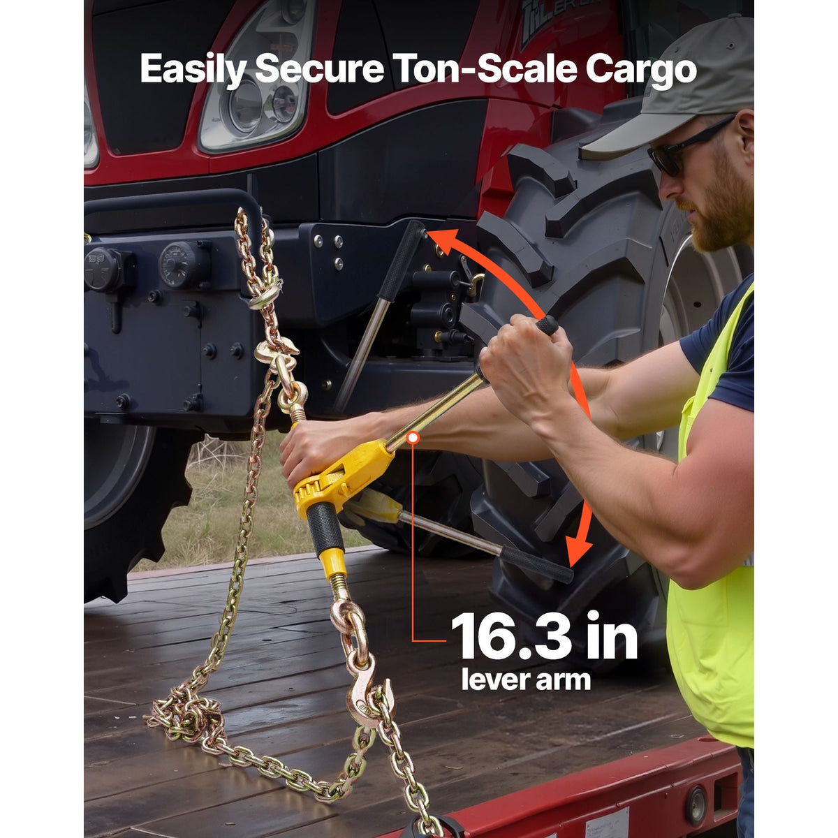 Ratchet Chain Binder, 5/16 in x 14 ft G80 Chains, 8000 lbs Working Load of Ratchet Load Binder, Chains and Binders Set, Tie Down Hauling Chain Binders for Hauling, Towing, Logging (4 Sets)
