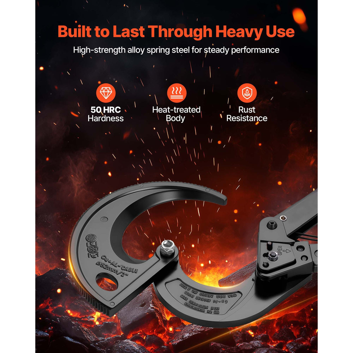 Ratcheting Cable Cutter, Spring Steel Blades with Insulated Handles, Quick-Release Button, Heavy Duty Ratchet Cable Wire Cutter for Cutting Copper & Aluminum Cables Up to 800 MCM / 400 mm²