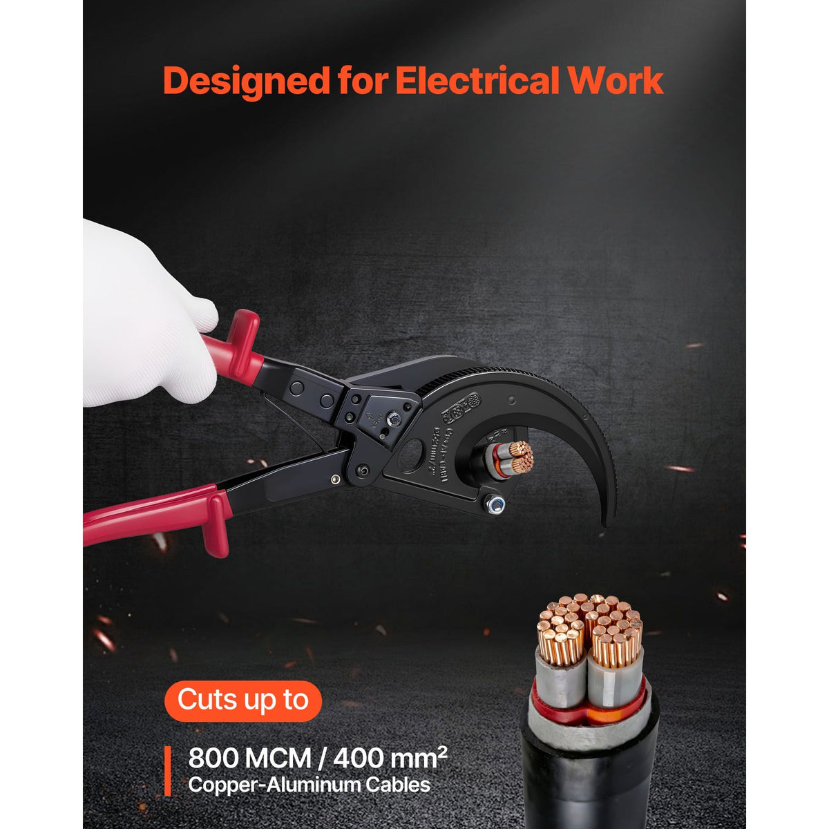 Ratcheting Cable Cutter, Spring Steel Blades with Insulated Handles, Quick-Release Button, Heavy Duty Ratchet Cable Wire Cutter for Cutting Copper & Aluminum Cables Up to 800 MCM / 400 mm²